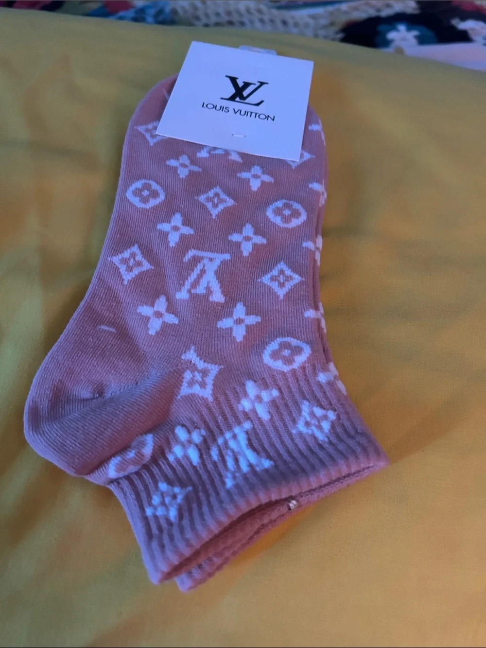 Louis Vuitton Soft Pink & White Monogram Ankle Socks